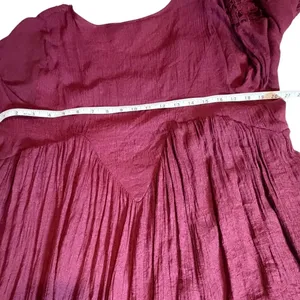 Frazzle Burgundy Lace Crochet Bell Sleeve Boho Mini Tunic Dress Large Wine Red thumbnail 5