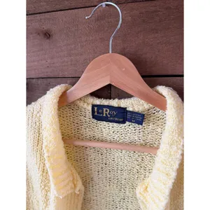 Vintage LeRoy Knitwear Butter Yellow Short Sleeve Cardigan Sweater thumbnail 3