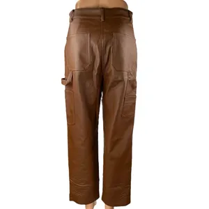 Aritzia Wilfred Free Women's Brown Faux Leather Vegan Trousers Pants Size 4 thumbnail 3