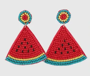 Colorful Beaded Earrings Red thumbnail 1