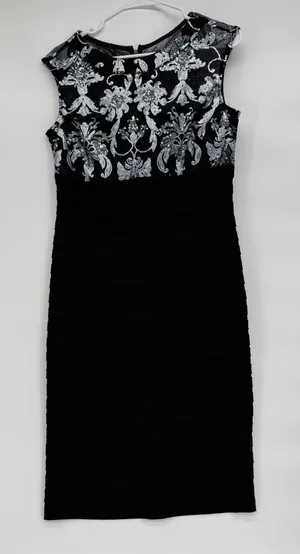 Scarlett Black Midi Dress with Silver Embellished Bodice thumbnail 1