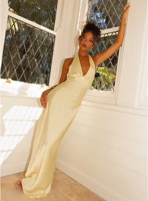 Peppermayo Heavy Hearted Satin Maxi Dress Yellow thumbnail 1