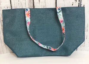 Yankee Candle Tote Bag Women's M Blue Metallic Sparkly Shoulder Bag Travel Beach thumbnail 1