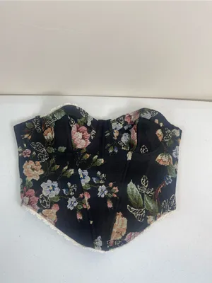 Floral Lace-Trim Black Corset Camisole thumbnail 2