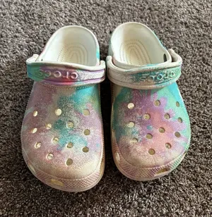 CROCS' Glitter Tie-Dye Clogs in Pink, Teal & Gold thumbnail 1