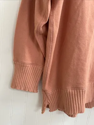 AERIE Relaxed Boyfriend Distressed V-Neck Sweatshirt Burnt Coral Size S thumbnail 6