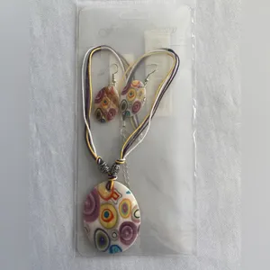 Natural Shell Necklace &‎ Earrings 3pcs Set Colorful Printed thumbnail 4