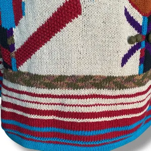 Vintage 90s Abstract Hand Knit Chunky Sweater‎ Bold Graphic Oversized Red Stripe thumbnail 5