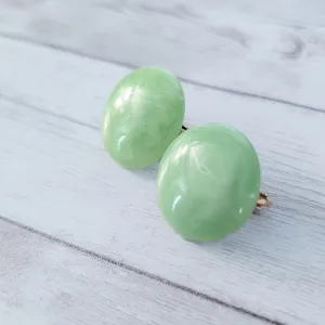 Vintage Clip On Earrings 1" Bright Green - Slightly Swirly - Retro Statement thumbnail 3