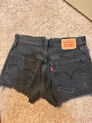 Levi's Black Distressed Button-Fly Denim Shorts thumbnail 2
