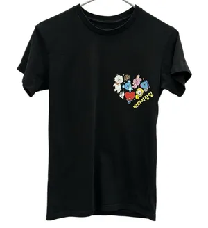 BT21 Line Friends Graphic Tee K Pop Cotton Black Short Sleeve Crew Neck Unisex S thumbnail 1