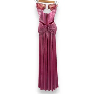 Bronx & Banco Sonny Strapless Cut Out High Slit Maxi Dress Gown in Metallic Rose thumbnail 8