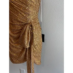 NWT IEENA Mac Duggal‎ One Shoulder Sequin Mini Dress 2 Gold 26977 Cocktail Party thumbnail 5