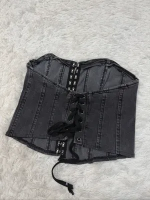 Bdg Black Washed Denim Corset Top thumbnail 2
