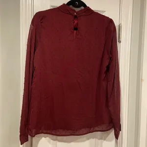 NWT Aconiya Size M Burgundy Swiss Dot Chiffon Lined High Neck Bow Lined Top thumbnail 6