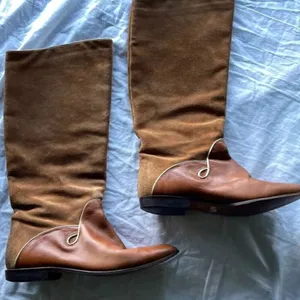 Vintage M Giovanni Z Women’s Leather Long Boots Brown Heel Western Sz 7 Italy thumbnail 1