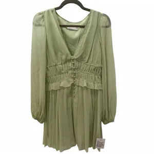 ASOS Sage Green Dobby Pleated Mini Dress Fairycore Forest Pixie Vibe NWT Size 4 thumbnail 6