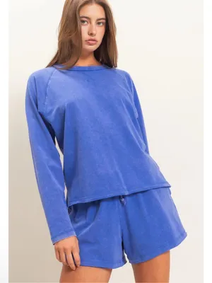 Double Zero Mineral Wash Raw Edge Lounge Set Cobalt Blue – Medium thumbnail 1