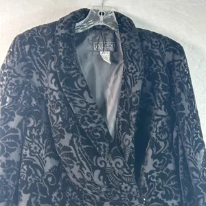 Alex Evenings Black Velvet Burnout Damask Floral Evening Jacket Blazer XL NWT thumbnail 3