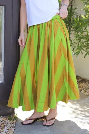 NEW Free People Lime Green & Mustard Striped Maxi Skirt XSmall thumbnail 1