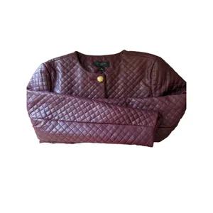 Talbots Petite Quilted Faux Leather Jacket 8P Burgundy Gold Crest Buttons thumbnail 9