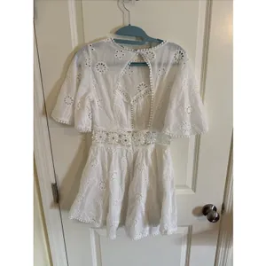 Saints + Secrets White Bell Sleeve Cutout Ruffle Mini Sheer Dress US Small thumbnail 4