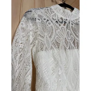 NWT Lulus Gorgeous Attraction White Lace Structured Long Sleeve Mini Dress Sz M thumbnail 4