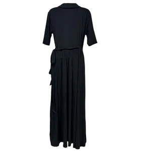 Quince Tencel Jersey Midi Wrap Dress Black Shawl Collar Short Sleeve L DKBIZ01 thumbnail 4