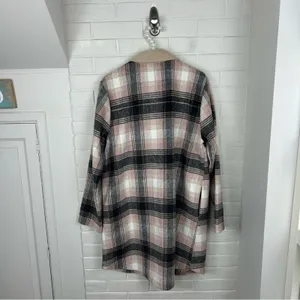 Melloday Pink Brown Plaid Long Line Button Front Shacket Size XL thumbnail 13