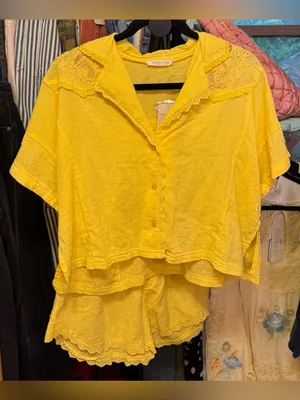 NWT Free People FP Intimately Good Intentions PJ Set - lemon drop yellow - XS thumbnail 7