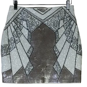 NWT Express Sequin Mini Skirt Womens XS White Silver Geometric High Rise NYE thumbnail 3
