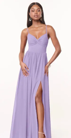 Azazie Zeya Lilac A-Line V-Neck Pleated Chiffon Dress Size 6 thumbnail 1