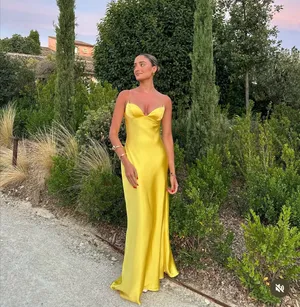 Zara golden Yellow Maxi satin corset bodycon formal Dress evening party wedding thumbnail 2