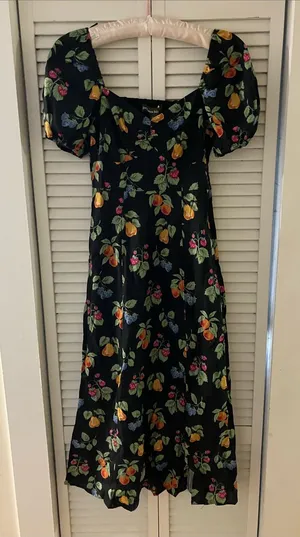 Princess Highway Black French Fruit Midi Dress Size Small NWT thumbnail 1