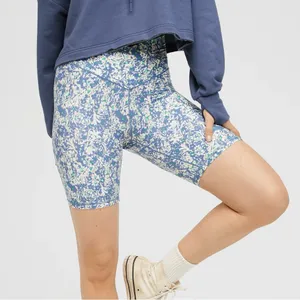 Offline Aerie Floral‎ Crossover High Waist Bike Shorts Blue Small 7 Inch thumbnail 2