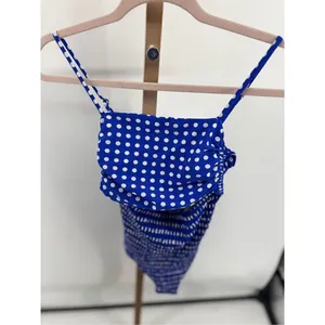 Cupshe Blue Polka Dot One-Piece Swimsuit Cutout Spaghetti Small Retro thumbnail 7