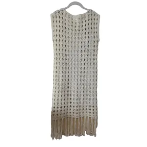 Eleven Six Shaya Crochet Midi Dress w/ Fringe Ivory Cotton Resort Wear Old Money thumbnail 11