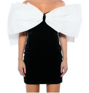 Akira black white cocktail dress Medium bow Velvet‎ Dress thumbnail 1