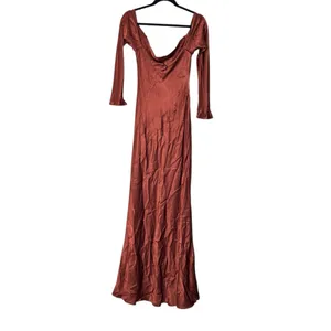 Shona Joy Lino Off Shoulder Tie Maxi‎ Dress Mahogany thumbnail 5