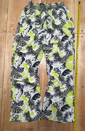 Nature Studio Tropical Leaf Print Smocked Waist Rayon Wide‎ Leg Pants XL Green thumbnail 1