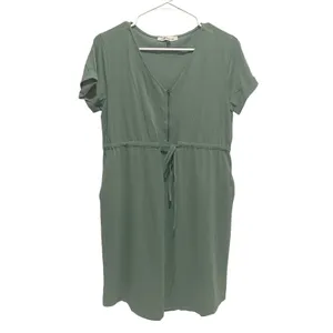 Angel Maternity Nursing Dress Women M Green Casual Zip Front Drawstring Pockets thumbnail 3