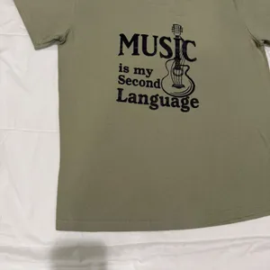 Music Is My Second Language Graphic‎ T-Shirt Olive Green Cotton XL Short Sleeve thumbnail 3