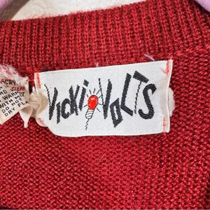 Vintage 70s Vicki Volts Red Grey Sweater Vest Womens S Fall Warm Hippie Folk thumbnail 7