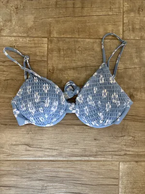 Light Blue White Floral Smocked Bikini Set thumbnail 3