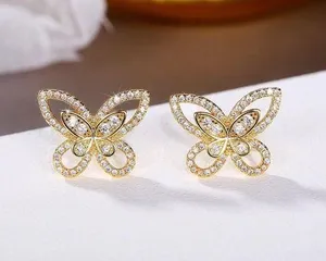 18K Gold Plated Gold Butterfly Stud Earrings for Women thumbnail 1