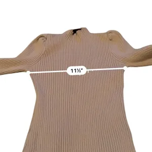 VICI‎ Mock Neck Sweater Small Tan Ribbed Puff Shoulder Long Sleeve Knit Top thumbnail 6