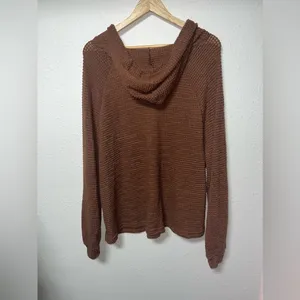 Cozy and Soft Brown Knit Sweater with Hood Women’s size Large. thumbnail 2
