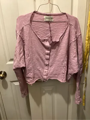 Urban Outfitters Dusty Pink Slub Henley Long Sleeve Top thumbnail 1