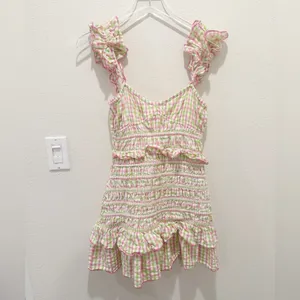 SAYLOR Lantana Dress size Small Pink and‎ Green Gingham Ruffle Mini thumbnail 5
