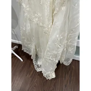 Vintage 80s‎ Victorian Revival Wedding Dress Ivory High Neck Sheer Lace Illusion thumbnail 13